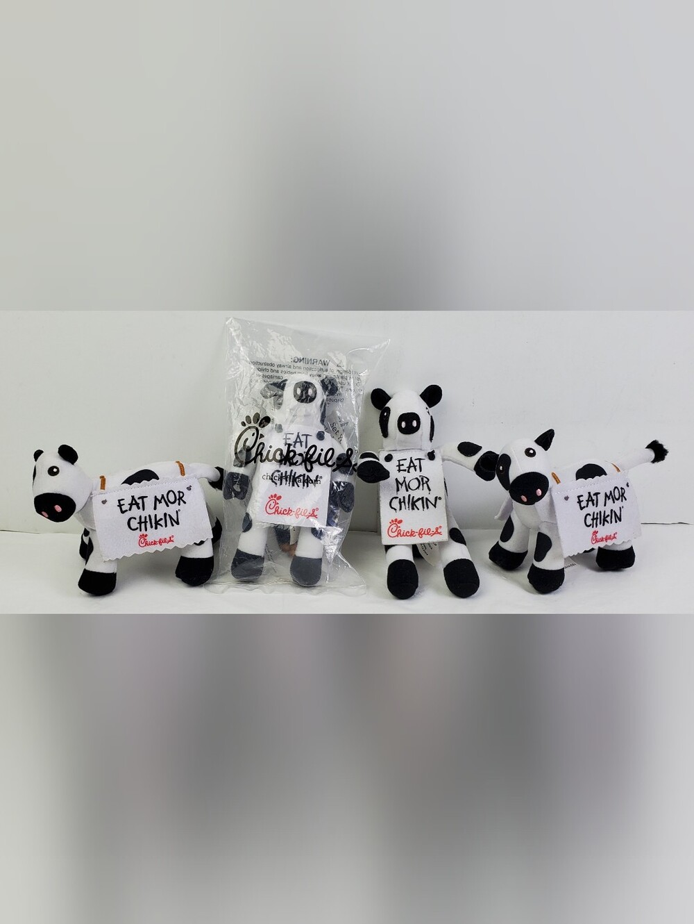 Chick-Fil-A Restaurant Mini Cows Eat Mor Chikin 5" Plush Collectibles - Lot of 4